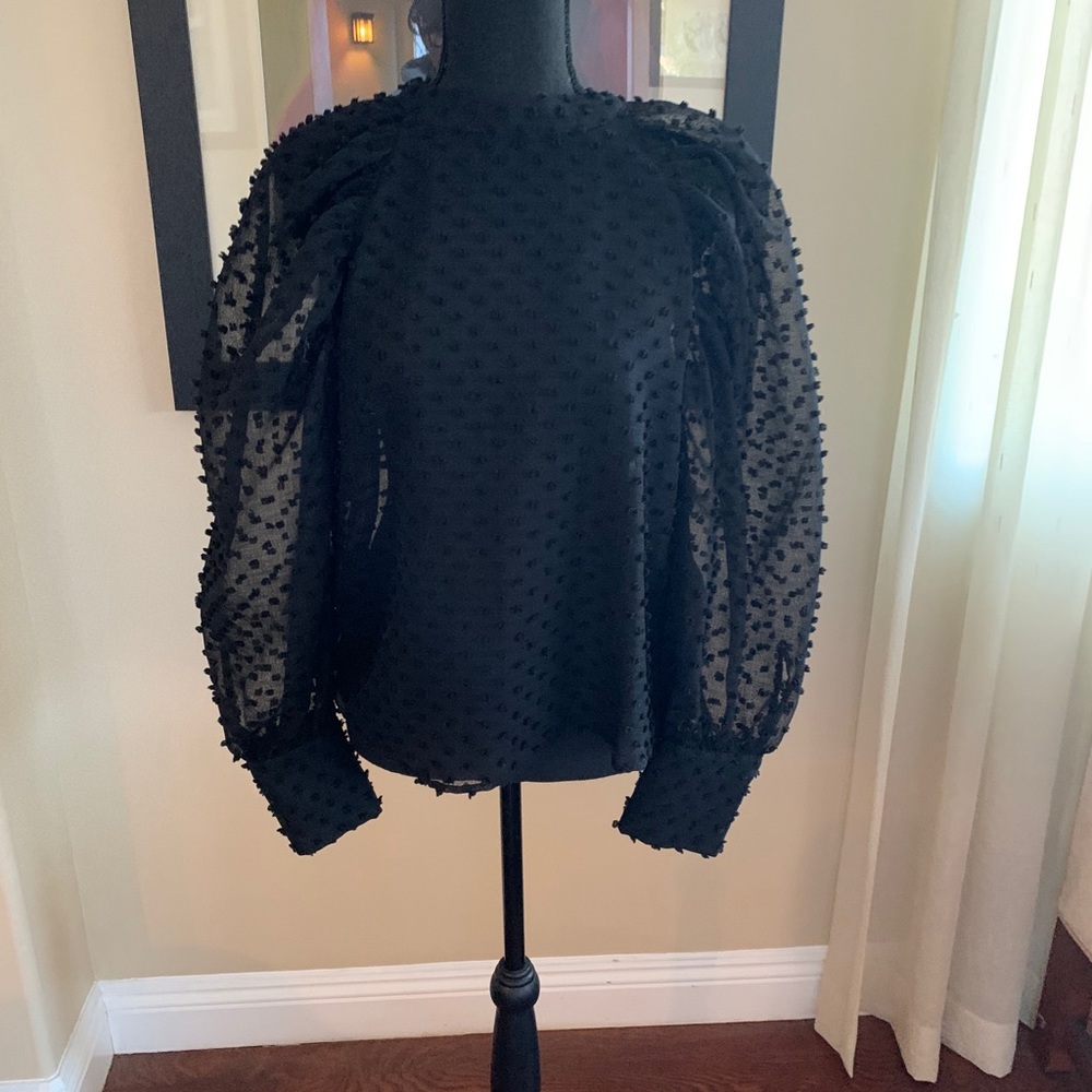 Zara black Swiss dot blouse small new